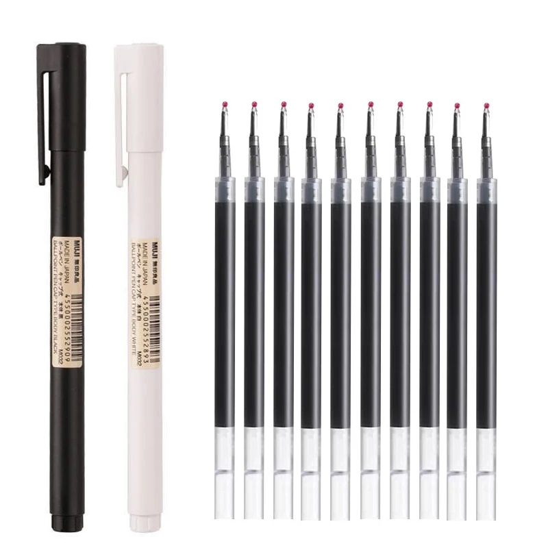 Muji Stationery Gel Pen - Pena Gel Hitam/Putih 0.5Mm Pena Gel