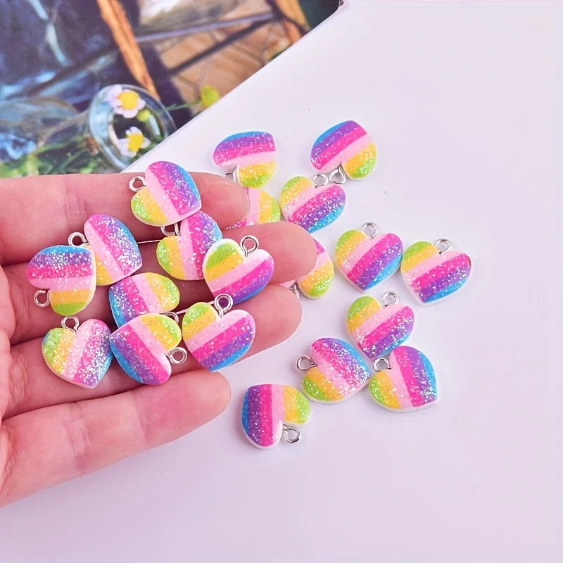 Resin Craft Projects - 10 Buah Liontin Resin Hati Warna-warni