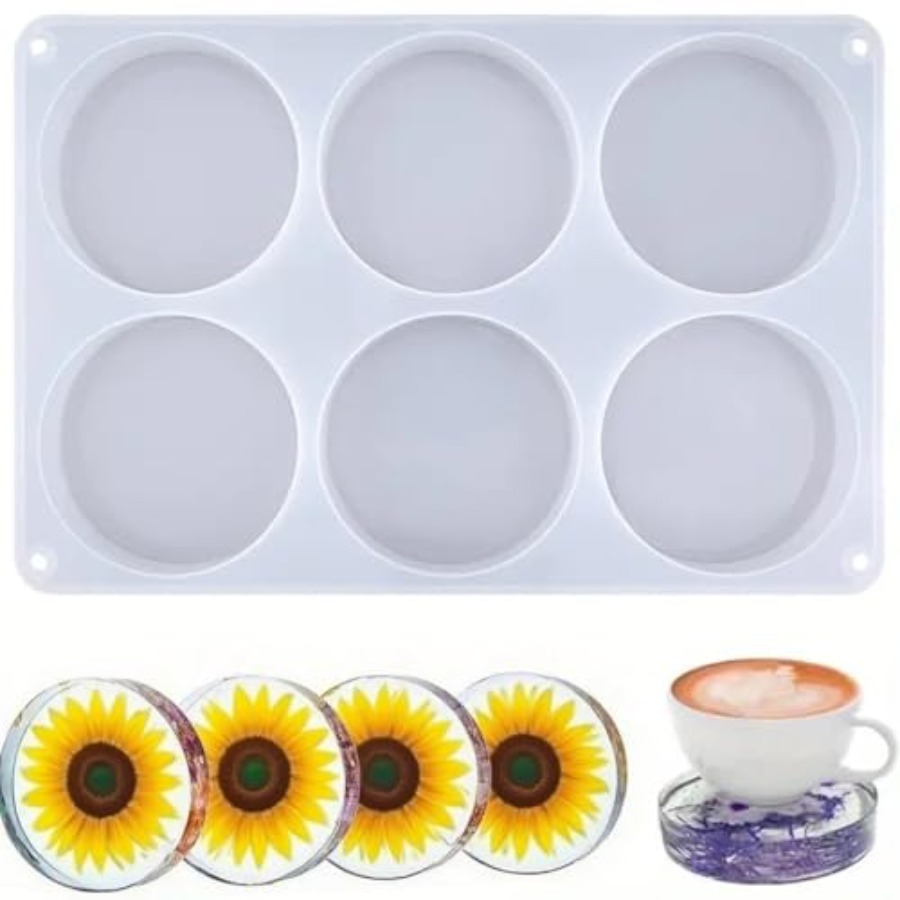 Flower Preservation Resin - Cetakan Silikon Coaster Bulat Dalam 6
