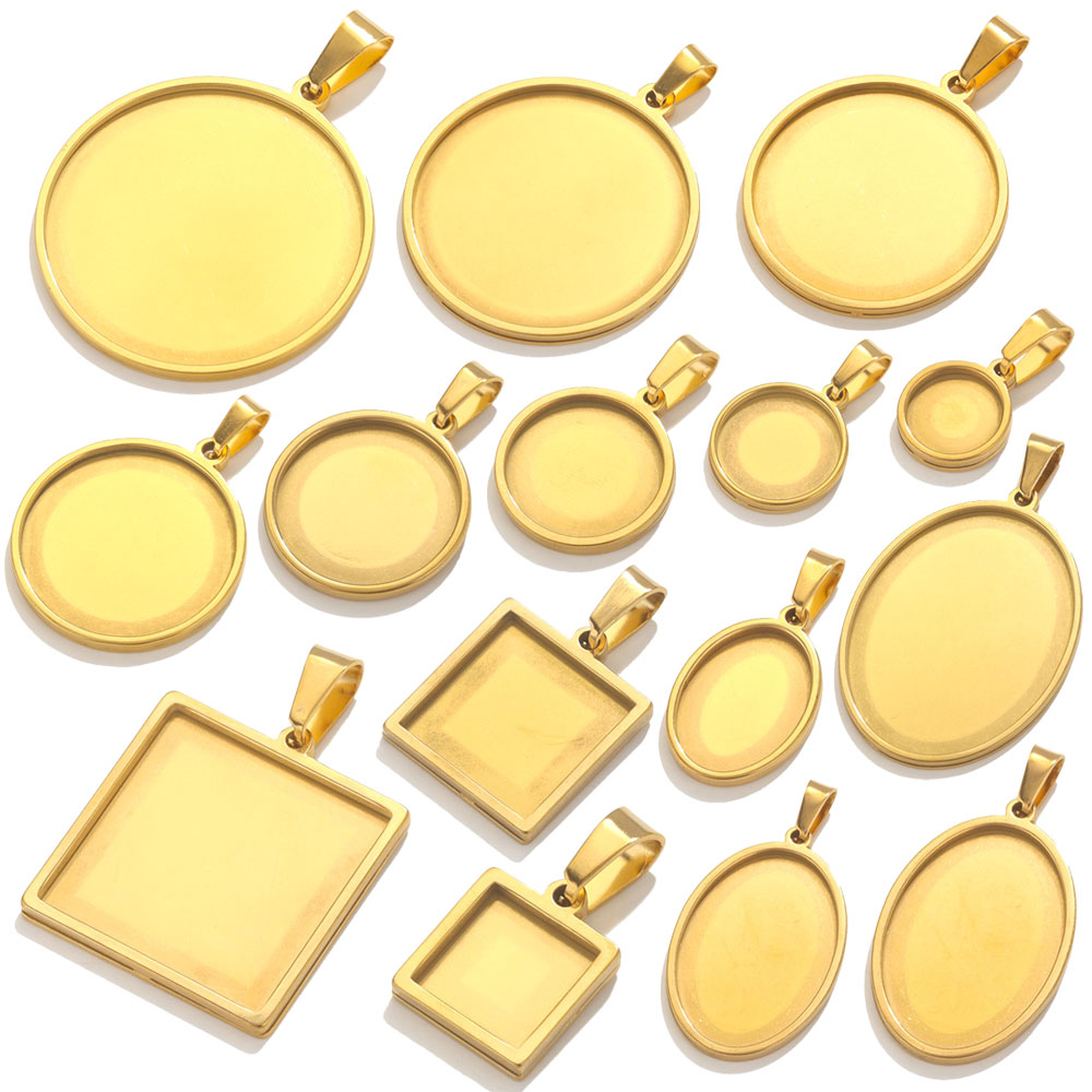 Bezels Set Pendant - 5 buah liontin baja tahan karat