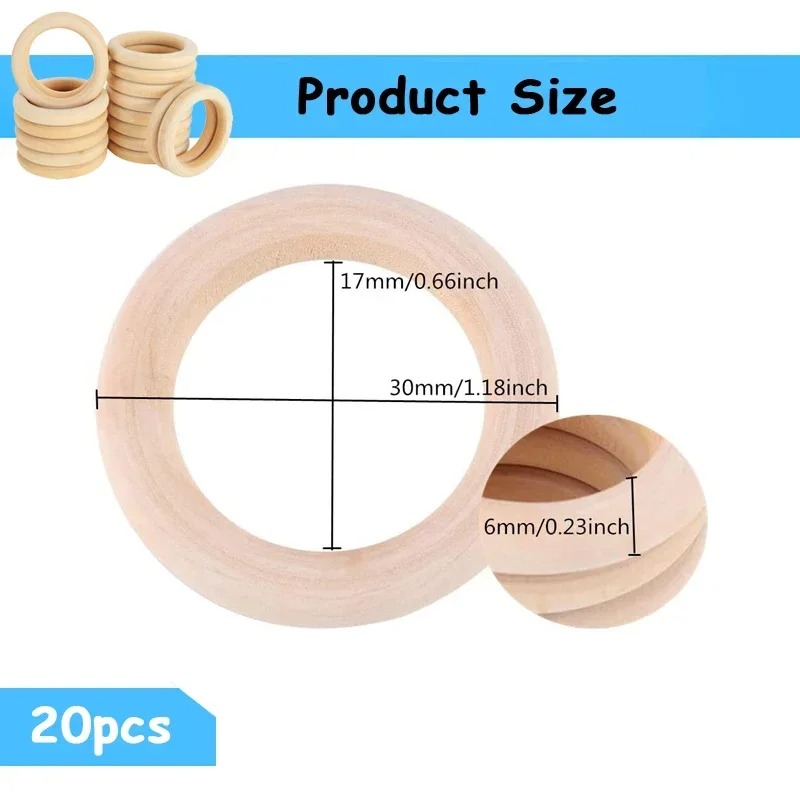 20pcs Cincin Kayu Macrame 30mm - Wood Ring Blank ulasan dan harga