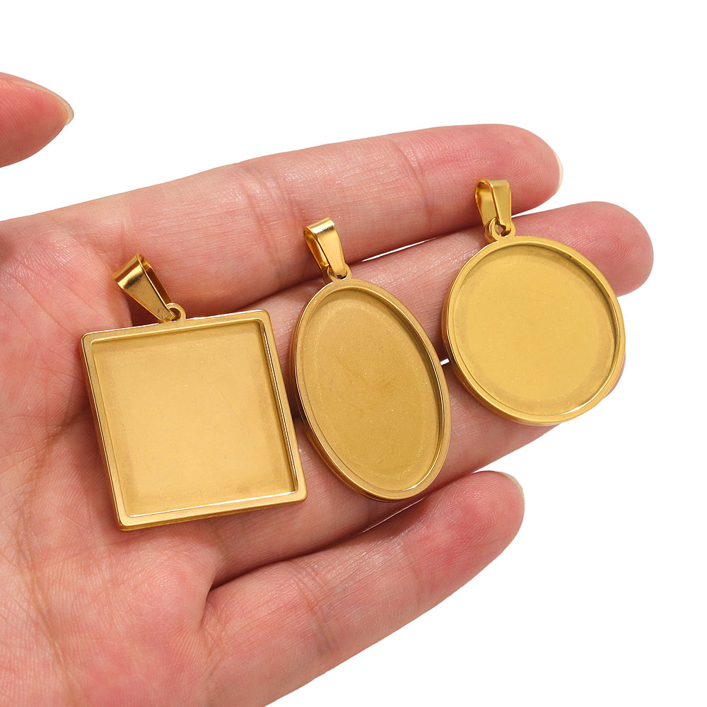 5 buah liontin baja tahan kara - Bezels Set Pendant ulasan dan harga