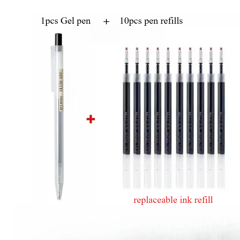 10 Buah Isi Ulang Pena Tekan d - Muji Stationery Gel Pen ulasan dan harga