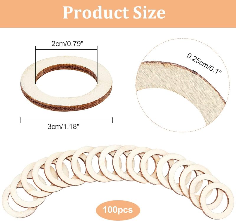 100 buah 30mm cincin kayu alam - Wood Ring Blank ulasan dan harga