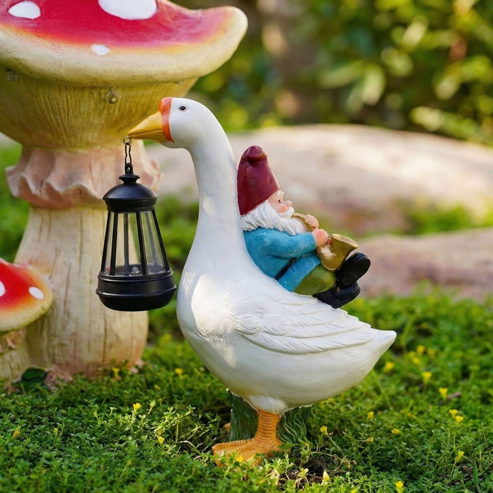 Patung Gnome Mengendarai Angsa - Resin Crafts ulasan dan harga